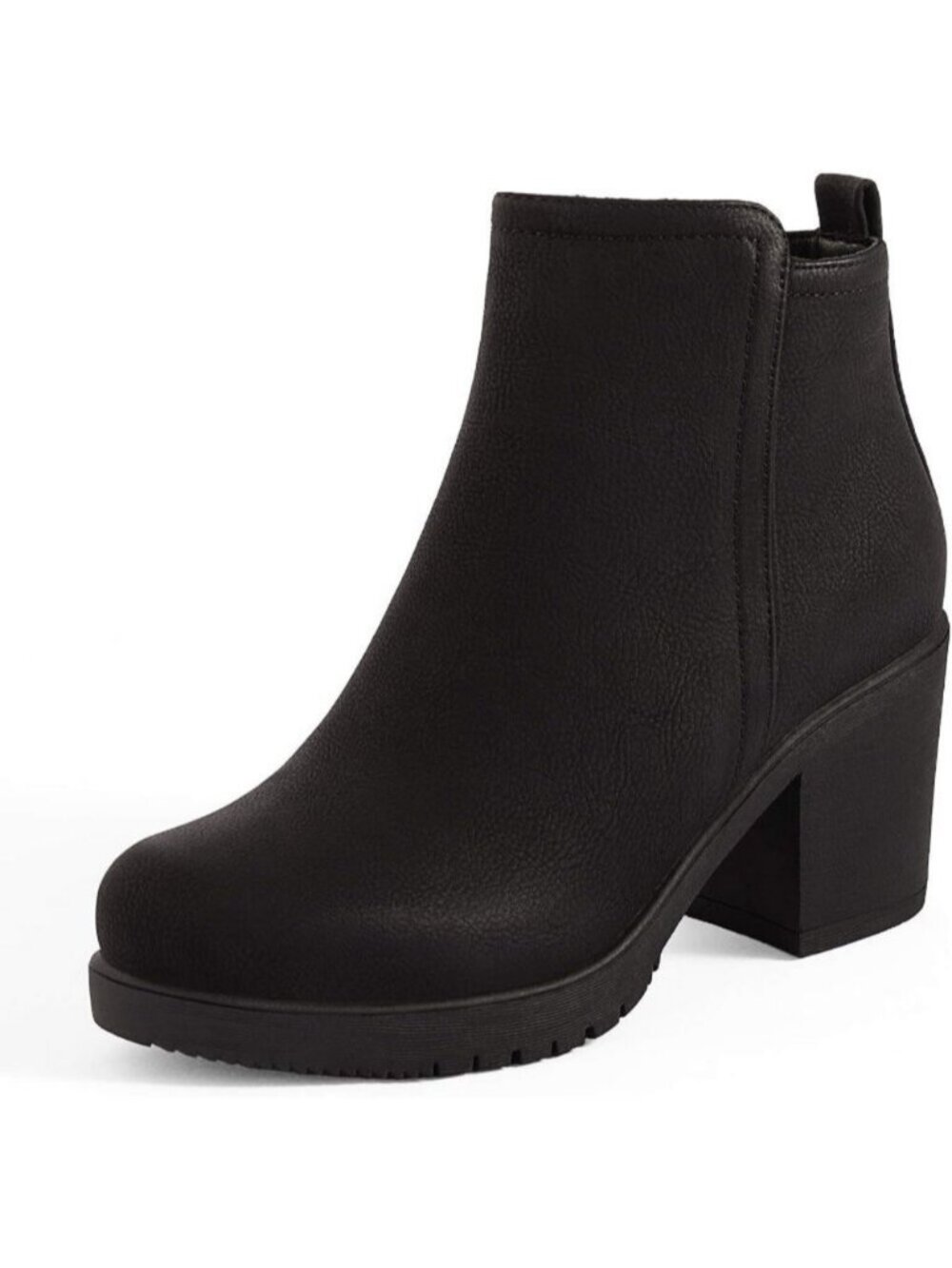 DREAM PAIRS Women's Black/Pu Block Heel Chelsea Ankle Boots Round Toe Pull-On